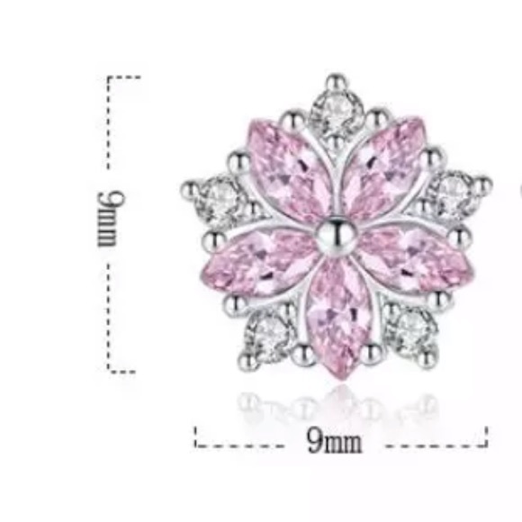 Sterling Silver 925 CZ Flower Stud Earrings - Picture 5 of 5